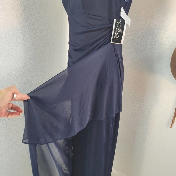 ALEX EVENINGS WOMEN'S METALLIC CUTOUT LACE DRESS NAVY GOLD METALLIC SZ 6… - Picture 13 of 13